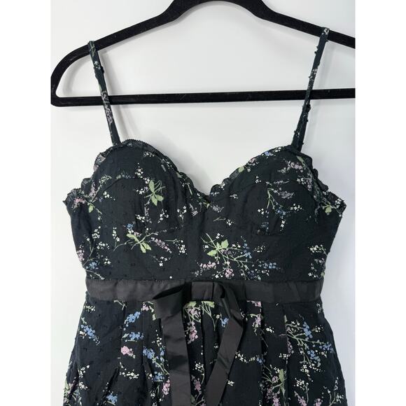 Vintage Y2K Forever 21 Floral Babydoll Dress Black Empire Waist Sz S Dark Fairy - Picture 3 of 9